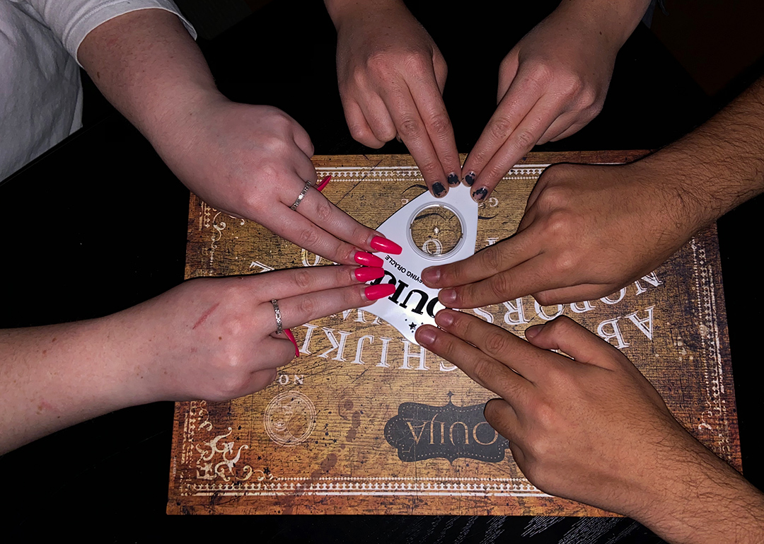 Despite the vague and partially inaccurate answers the board reflected, all three were surprised the planchette moved at all and accused one another of moving it on purpose. “I bet it didn’t work as well because we couldn’t light the candles in here,” Gasparyan said sarcastically.